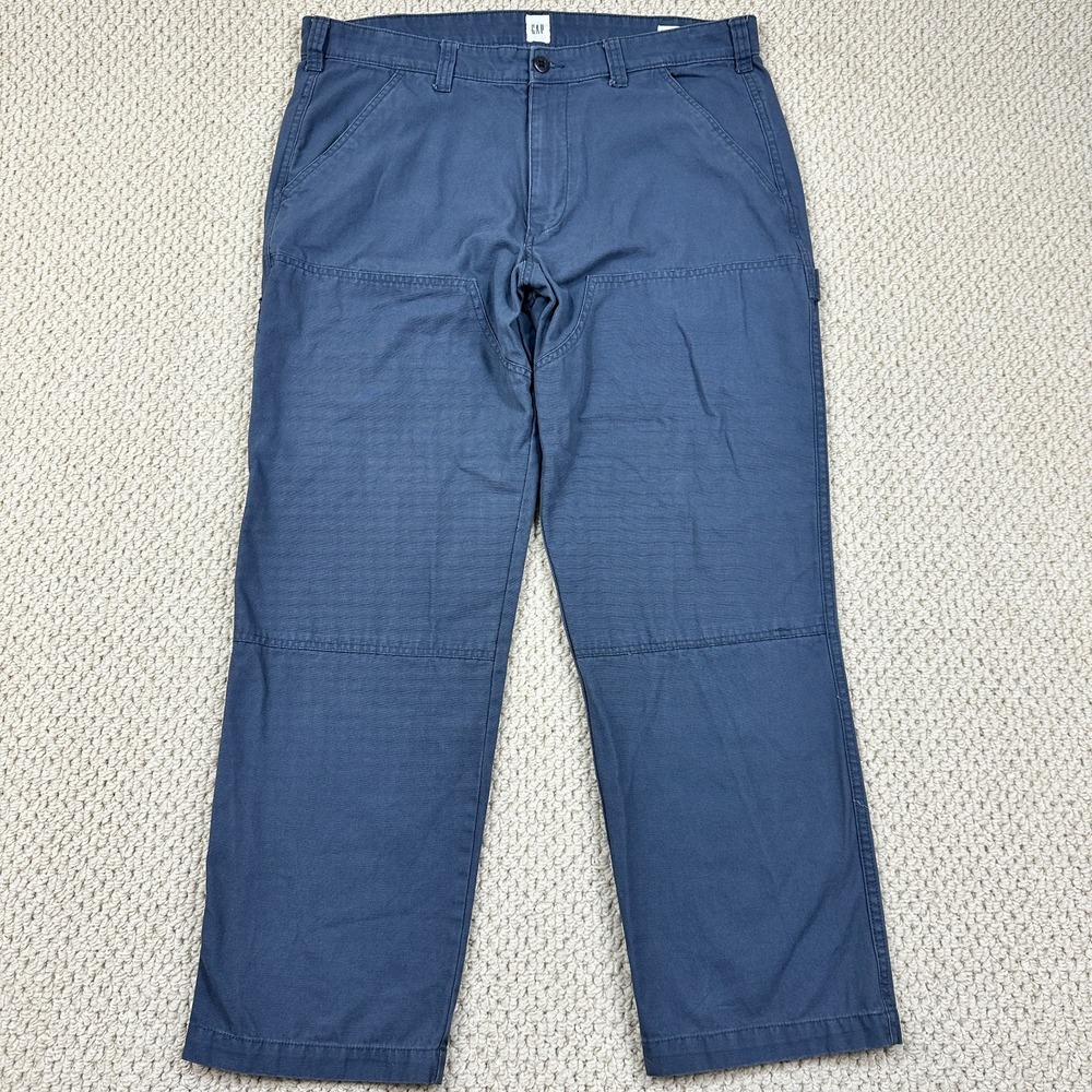 GAP Carpenter Pants Fits Mens 36x29 Blue Straight Canvas Double Knee Utility Y2K